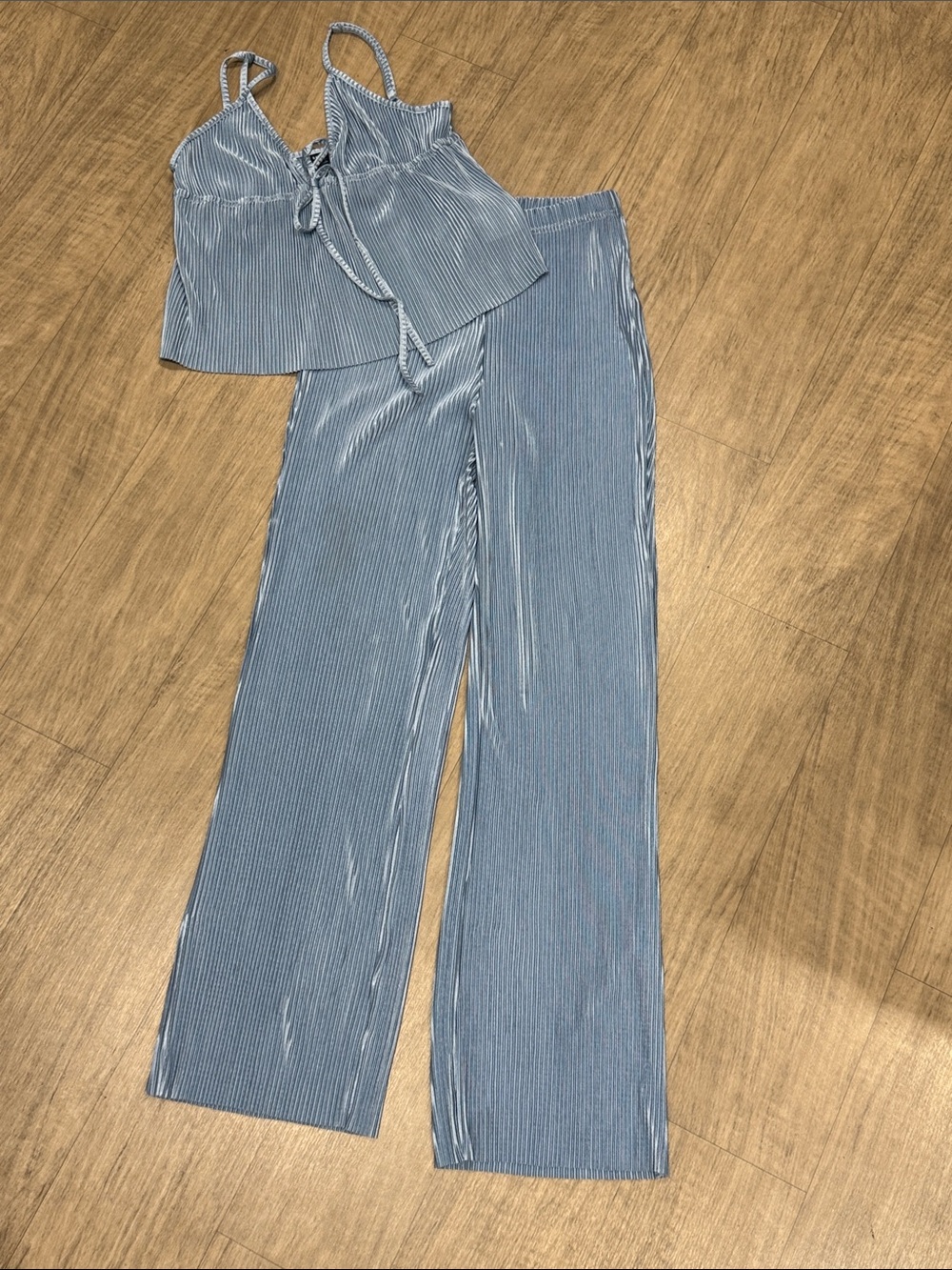 SHEIN Dusty Blue Pleated Wide-Leg Jeans